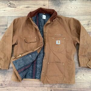 Vtg Carhartt Chore Jacket 50R Brown Blanket Lined Firm Duck Coat 6BLCT USA